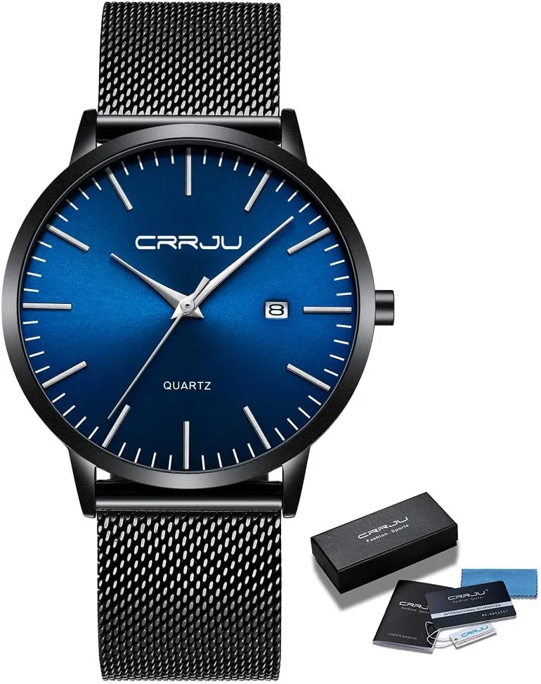 Steel Band Watch CRRJU Men's Minimalist Casual Luxury observe Auto Date Watches Fashion Business Japan Movement Quartz Waterproof Wristwatches for Men Stainsteel 