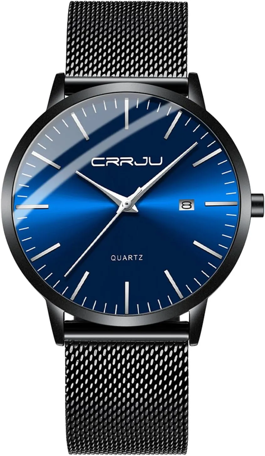 Steel Band Watch CRRJU Men's Minimalist Casual Luxury observe Auto Date Watches Fashion Business Japan Movement Quartz Waterproof Wristwatches for Men Stainsteel 