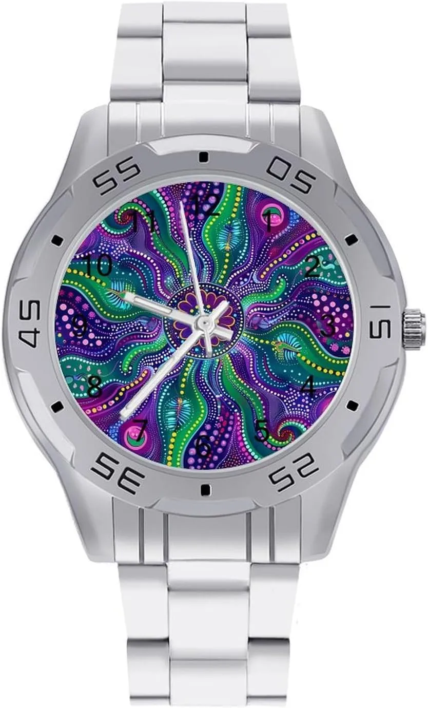 Steel Band Work Party Paisley Psychedelic Piranha Classic Wrist Watches for Men Casual Business Dress Watch affront interdependence with Stainless 