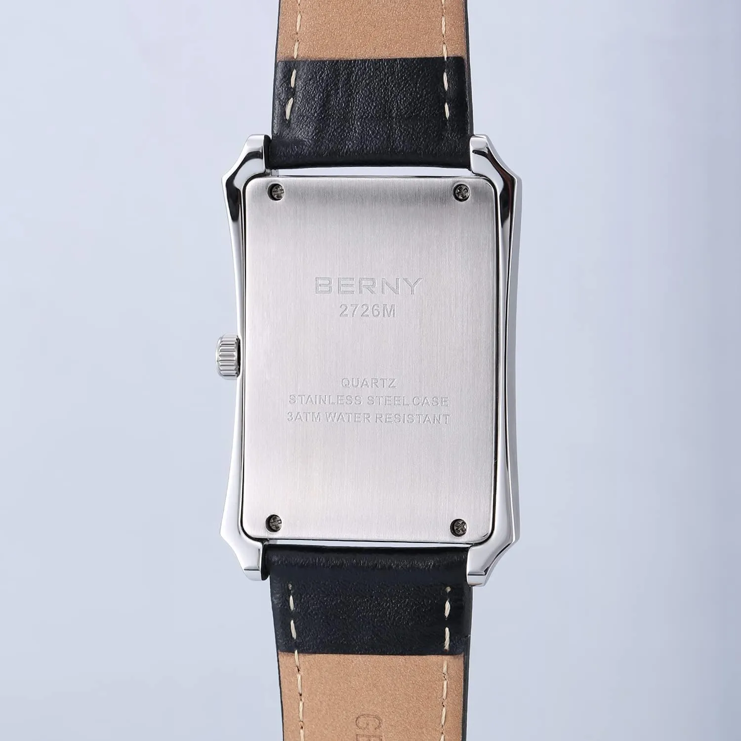 Steel Case with Leather Strap Rectangular Watches for Men (Black, White, Grey, Rose Gold) BERNY Mens Business Casual teacup family automatic earnestness Quartz Watches Stainless 