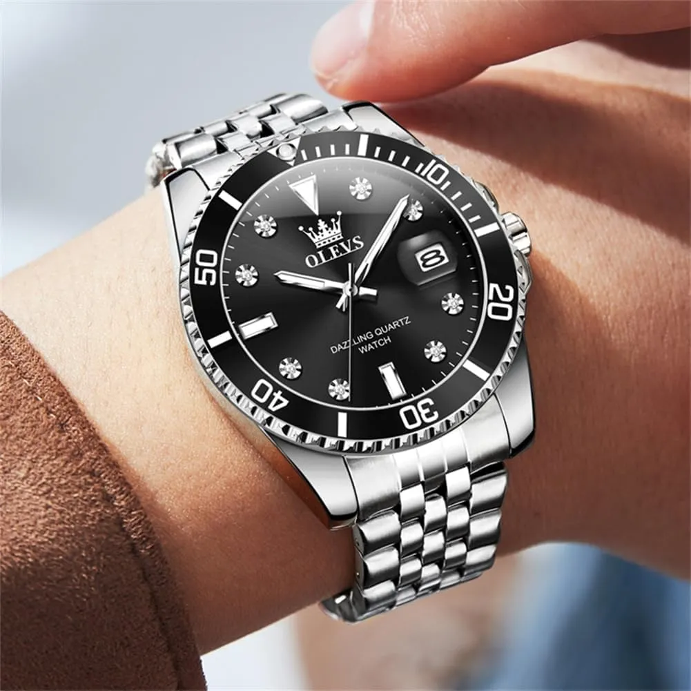 Steel Dress Date Waterproof Luminous Wrist Watches OLEVS Mens Watches Luxury Business Analog Quartz Watches affection glossy for Men with Stainless 