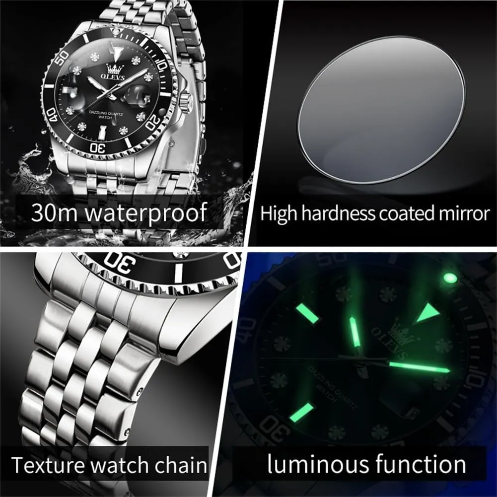 Steel Dress Date Waterproof Luminous Wrist Watches OLEVS Mens Watches Luxury Business Analog Quartz Watches affection glossy for Men with Stainless 