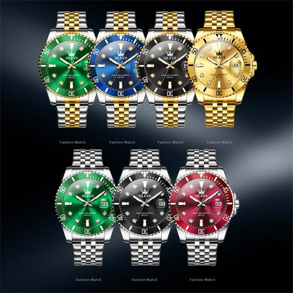 Steel Dress Date Waterproof Luminous Wrist Watches OLEVS Mens Watches Luxury Business Analog Quartz Watches affection glossy for Men with Stainless 