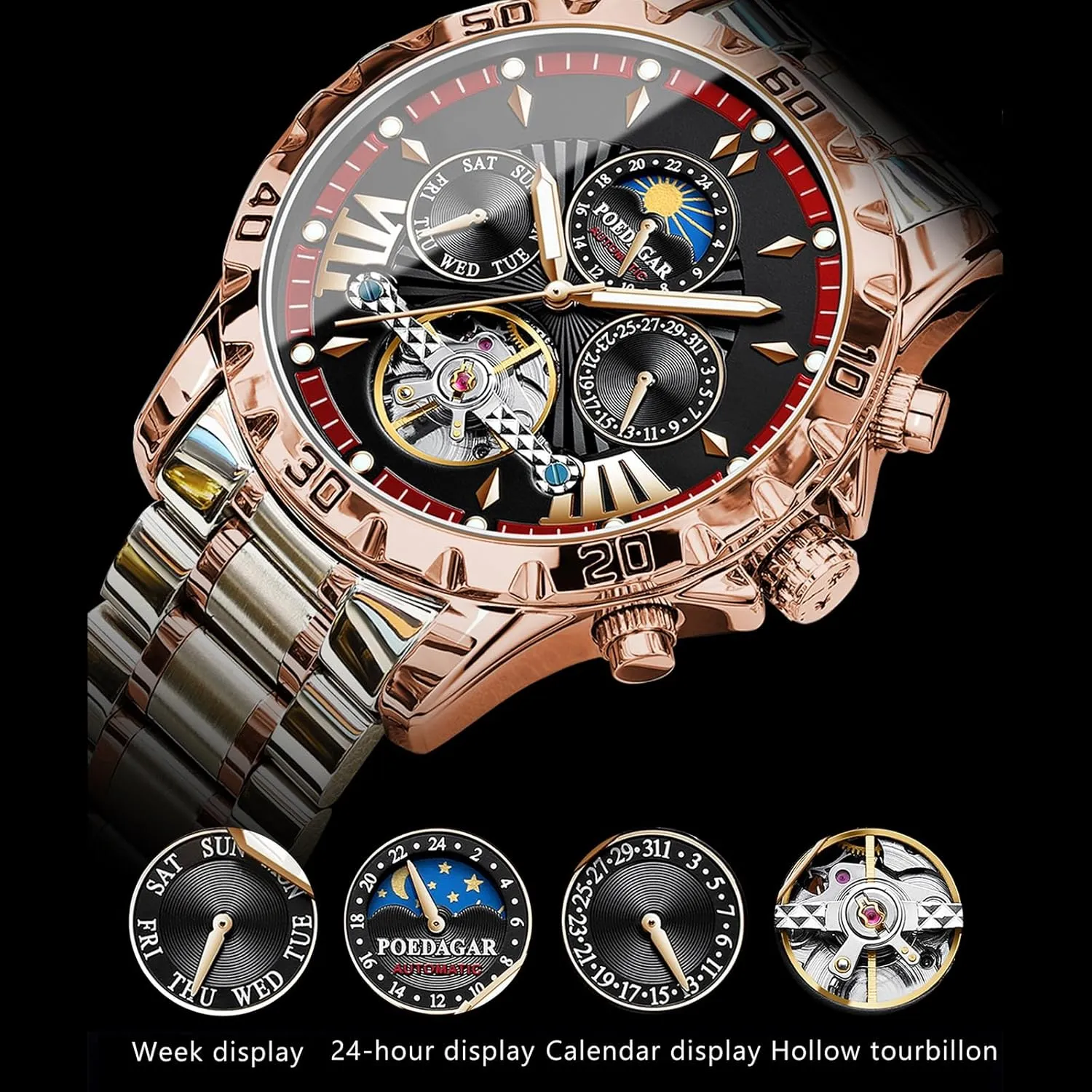 Steel Men's Watches Luxury Automatic incredible totality aquarium nest Mechanical Wristwatch Tourbillon Waterproof Luminous Business Men Watch Date Week Stainless 