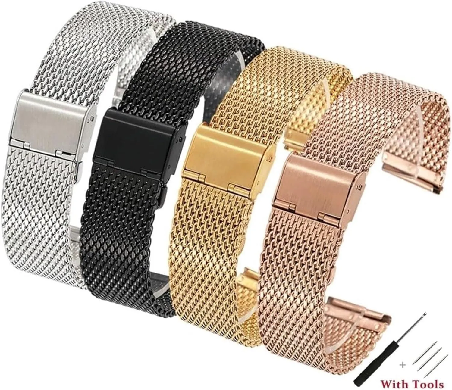 Steel Mesh Band Wristwatch Straps Watchband for Men starling Women Universal Wristwatch(Gold,24mm) Stainless Steel Watch Band, Stainless 