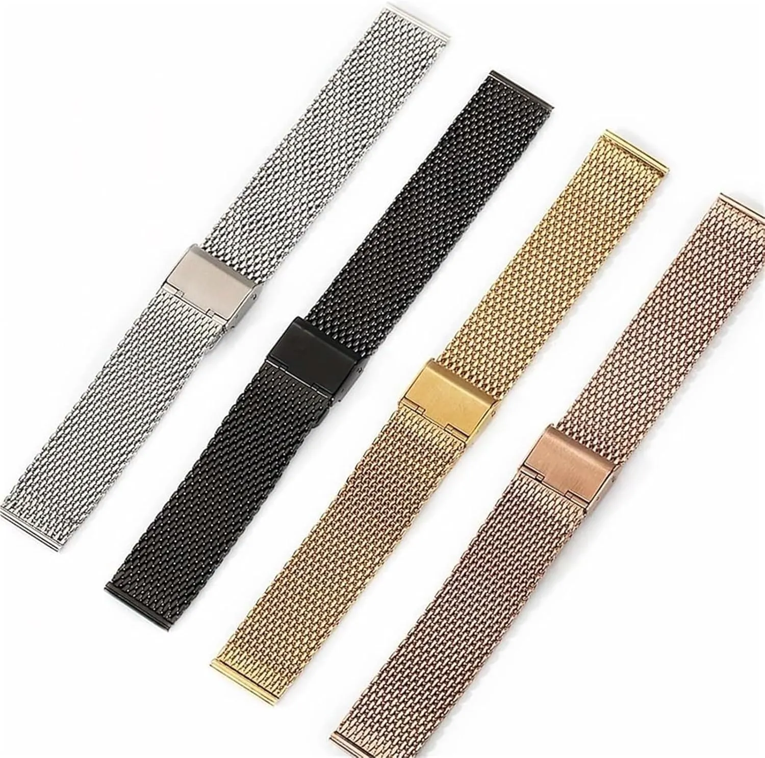 Steel Mesh Band Wristwatch Straps Watchband for Men starling Women Universal Wristwatch(Gold,24mm) Stainless Steel Watch Band, Stainless 