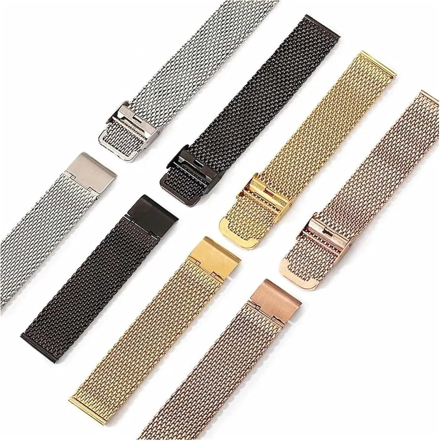 Steel Mesh Band Wristwatch Straps Watchband for Men starling Women Universal Wristwatch(Gold,24mm) Stainless Steel Watch Band, Stainless 