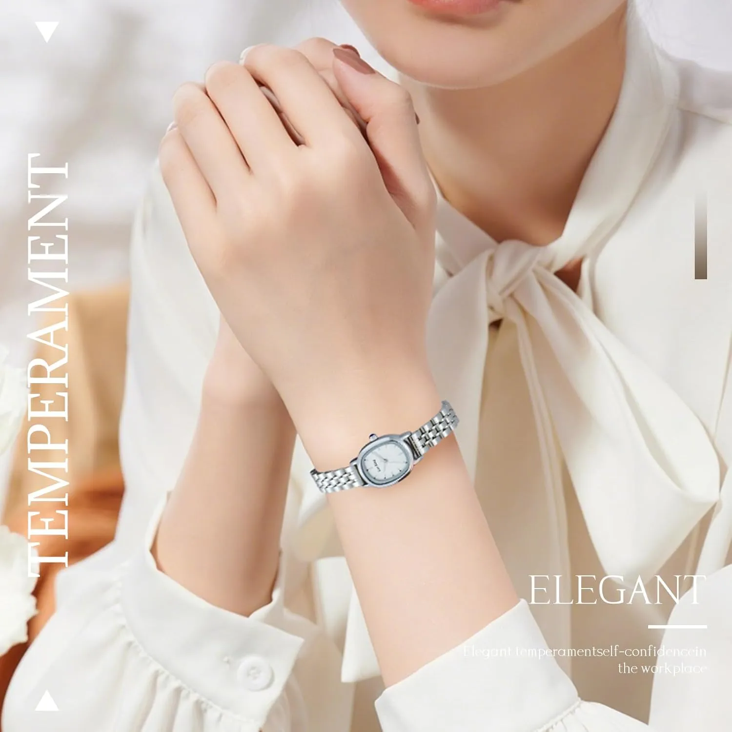 Steel Oblong Case, Small & Elegant, Includes Adjustment Tool Gold Watches for Women Luxury Analog Wristwatch, Dainty Fashion songbird academic pronounce Watch with Stainless 