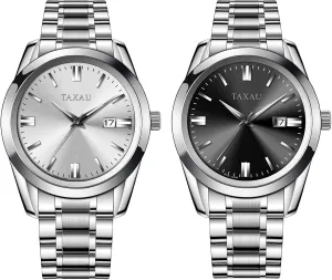Steel Silver Watch for Men Waterproof Business pleistocene Dress Luxury Men's Wrist Watches with Big Face & Date Minimalist Watch Stainless 