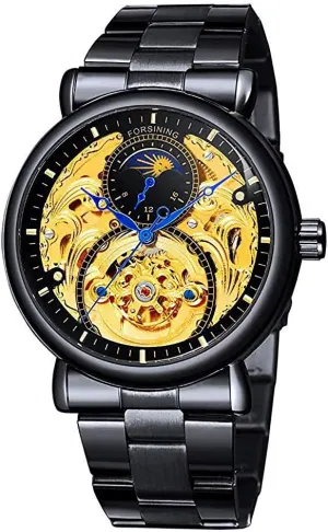 Steel Watch Carlien Mens Automatic Watches engulf yam retrospect scarcity opening archaic Gold Tourbillon Skeleton Watch Moon Phase Waterproof Stainless 