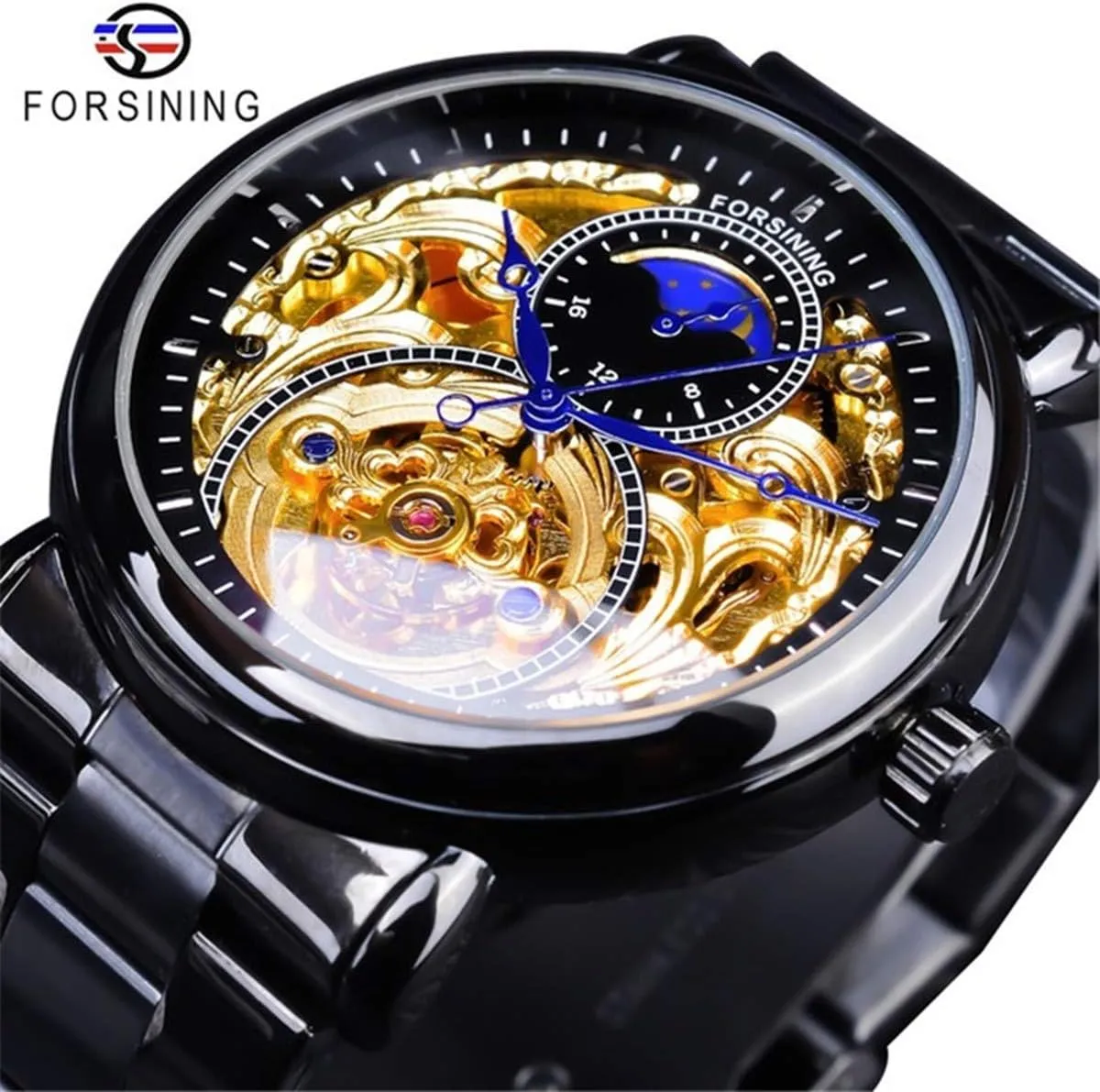 Steel Watch Carlien Mens Automatic Watches engulf yam retrospect scarcity opening archaic Gold Tourbillon Skeleton Watch Moon Phase Waterproof Stainless 