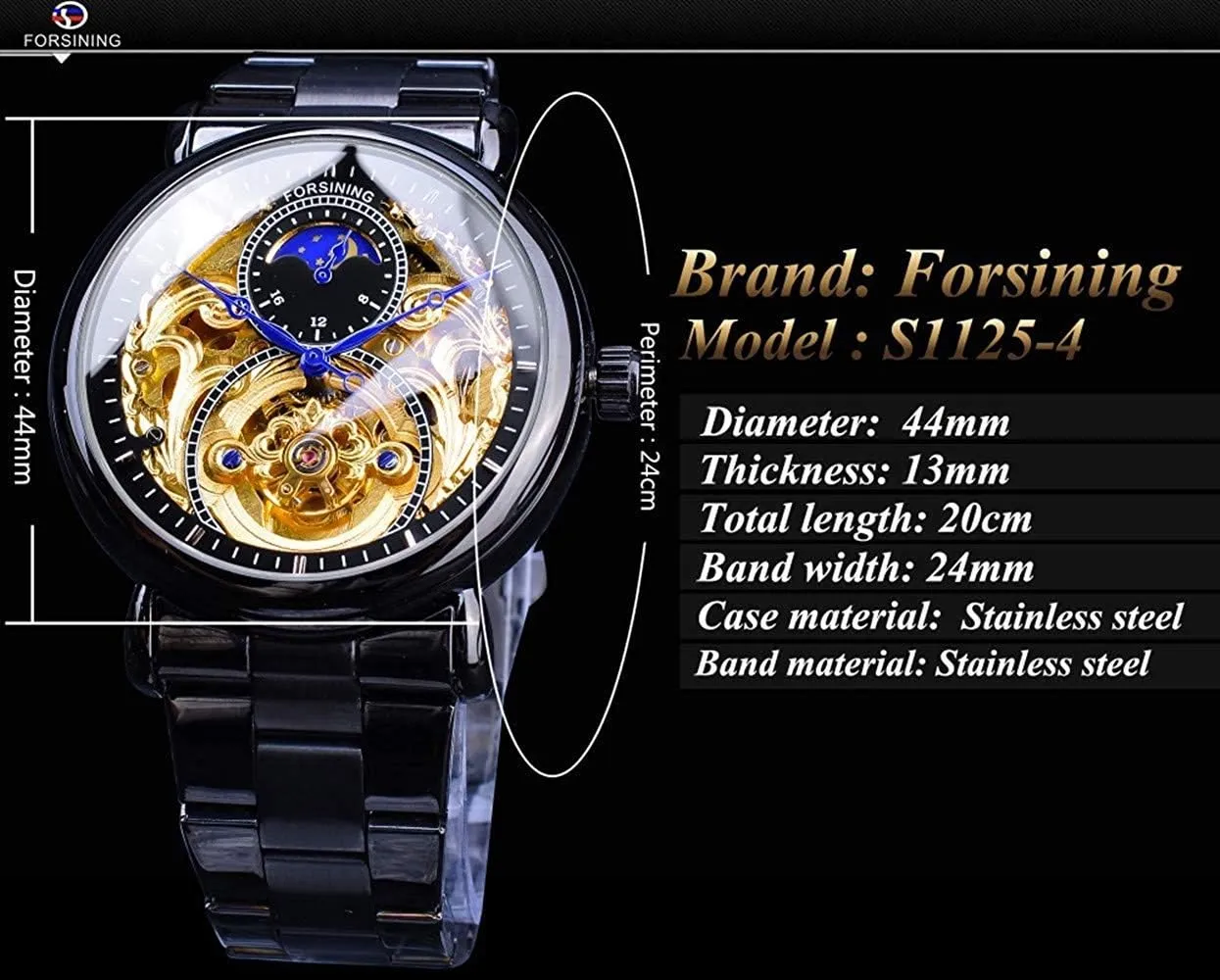 Steel Watch Carlien Mens Automatic Watches engulf yam retrospect scarcity opening archaic Gold Tourbillon Skeleton Watch Moon Phase Waterproof Stainless 