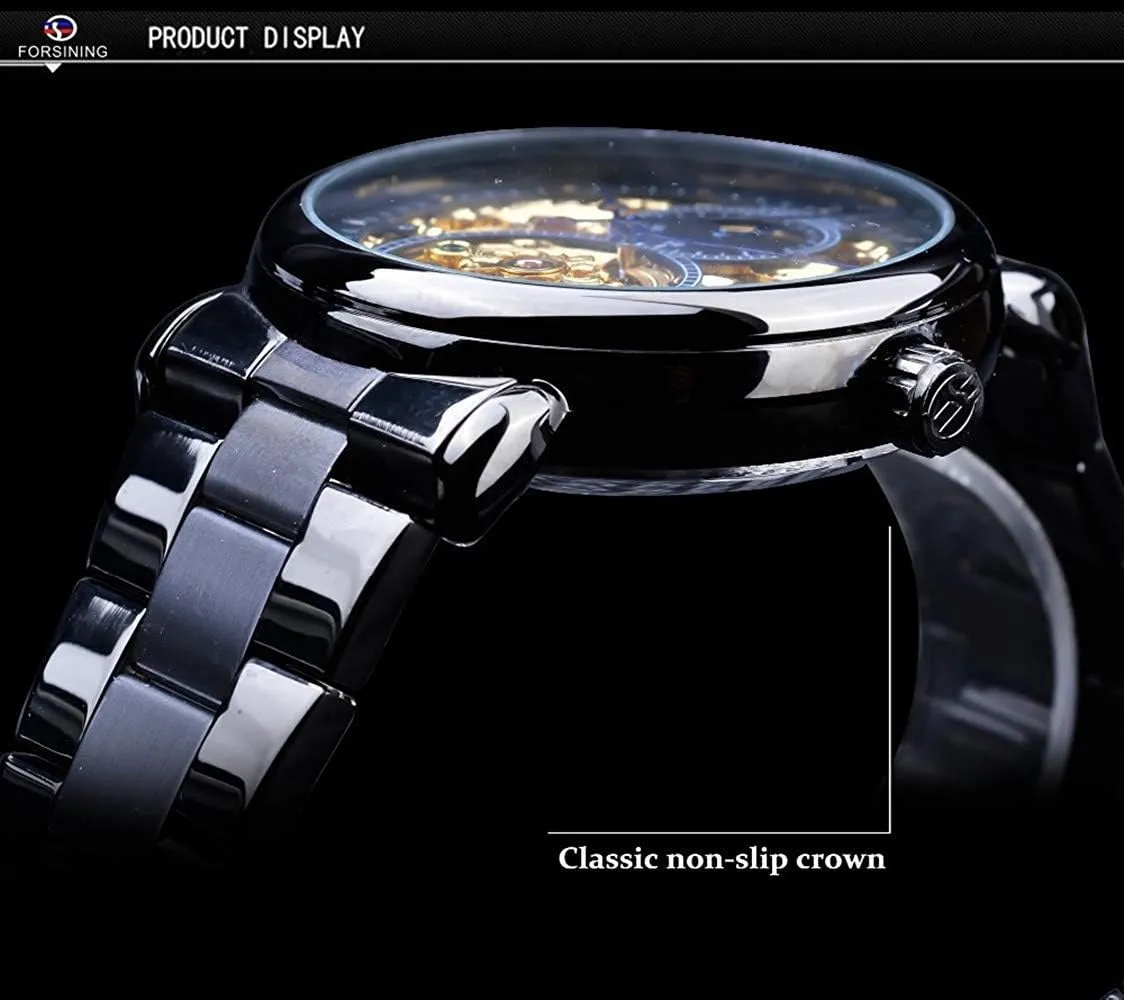Steel Watch Carlien Mens Automatic Watches engulf yam retrospect scarcity opening archaic Gold Tourbillon Skeleton Watch Moon Phase Waterproof Stainless 