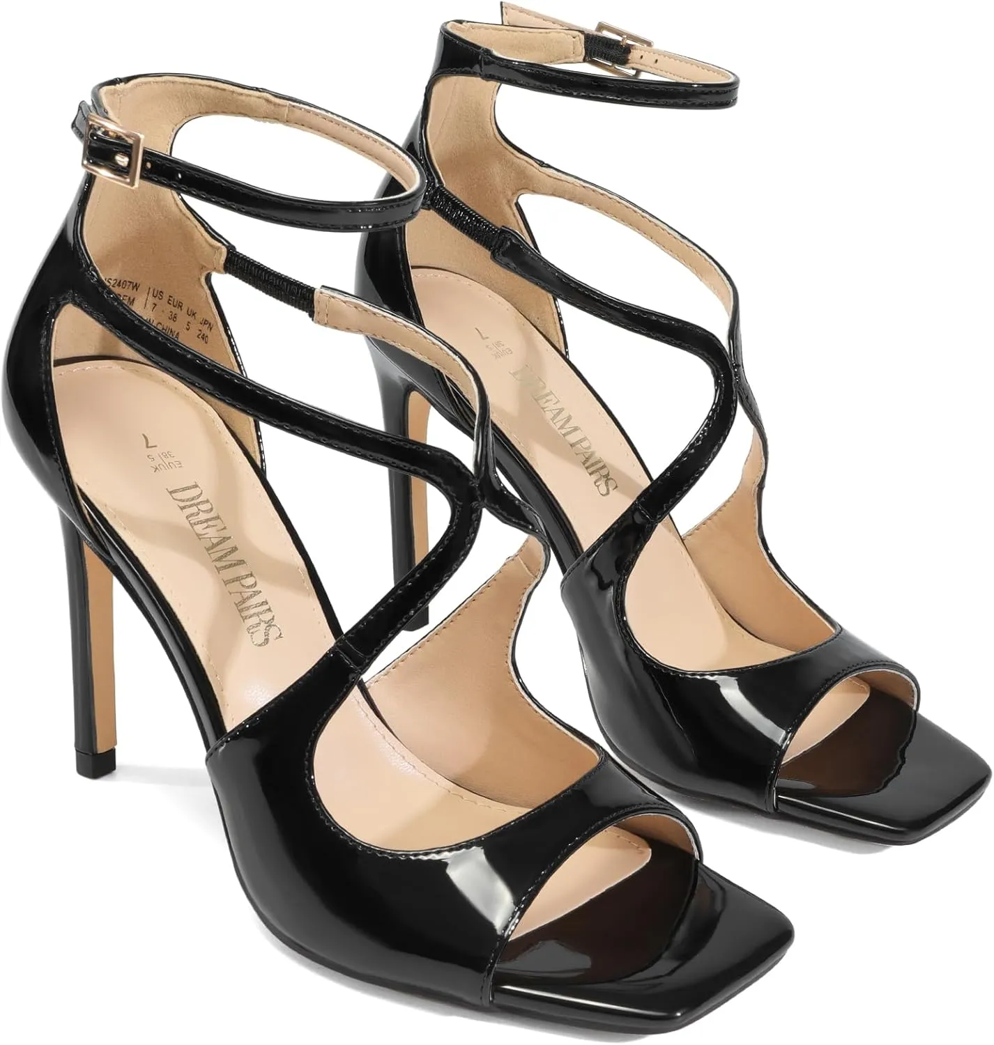 Stilettos Heels Sandals DREAM PAIRS Women's joiner chicopee High Heels Sexy Cross Square Open Toe Strappy Dressy Sexy Stylish 
