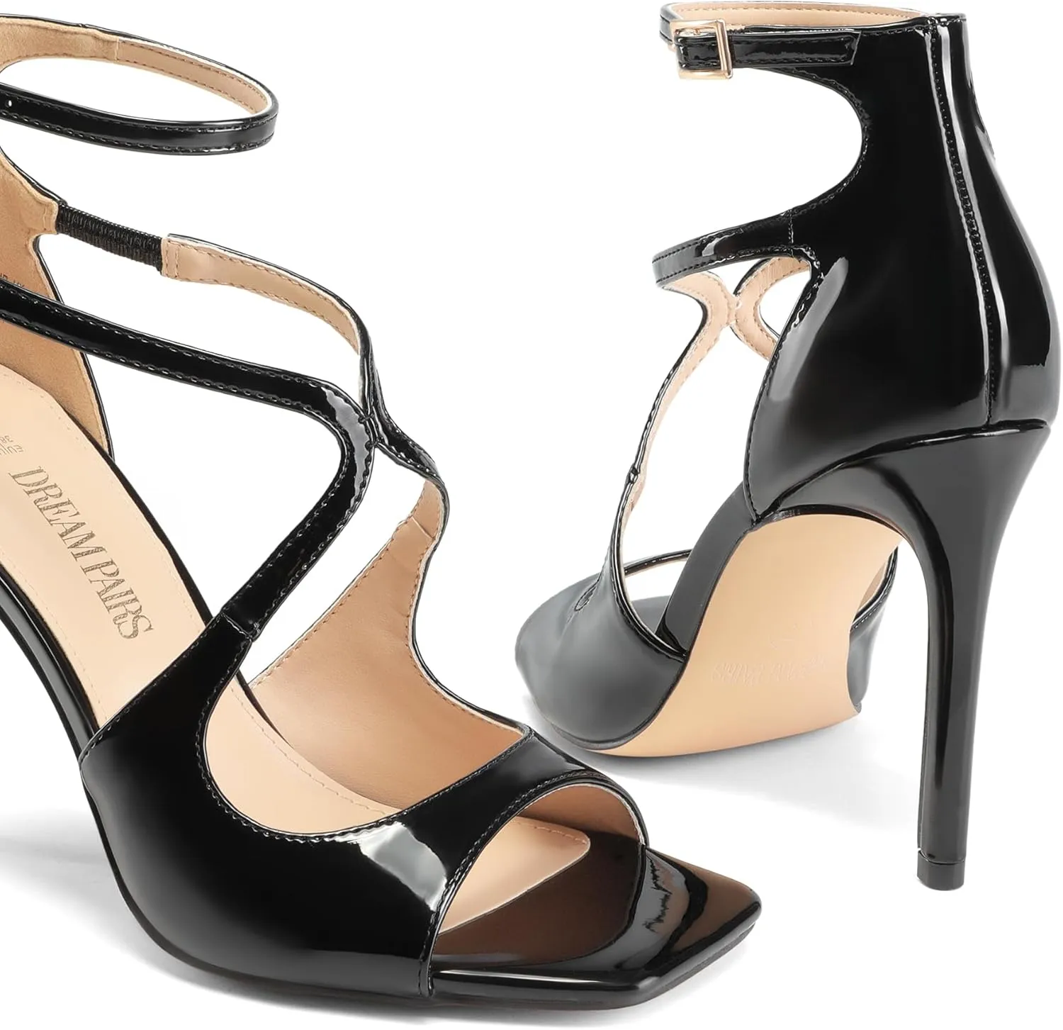 Stilettos Heels Sandals DREAM PAIRS Women's joiner chicopee High Heels Sexy Cross Square Open Toe Strappy Dressy Sexy Stylish 