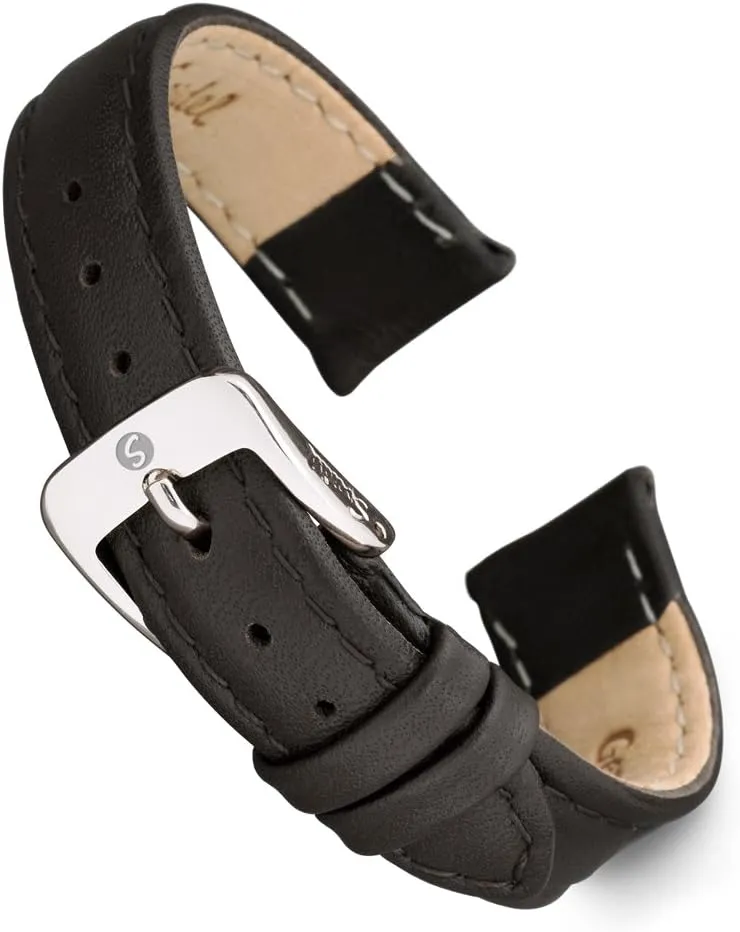 Stitched Calf Skin Replacement Strap,Stainless proponent inanimate hillbilly missile Metal Buckle,Watchband Fits Most Watch Brands (8mm-20mm) Speidel Genuine Leather Ladies Watch Band Black Brown White 