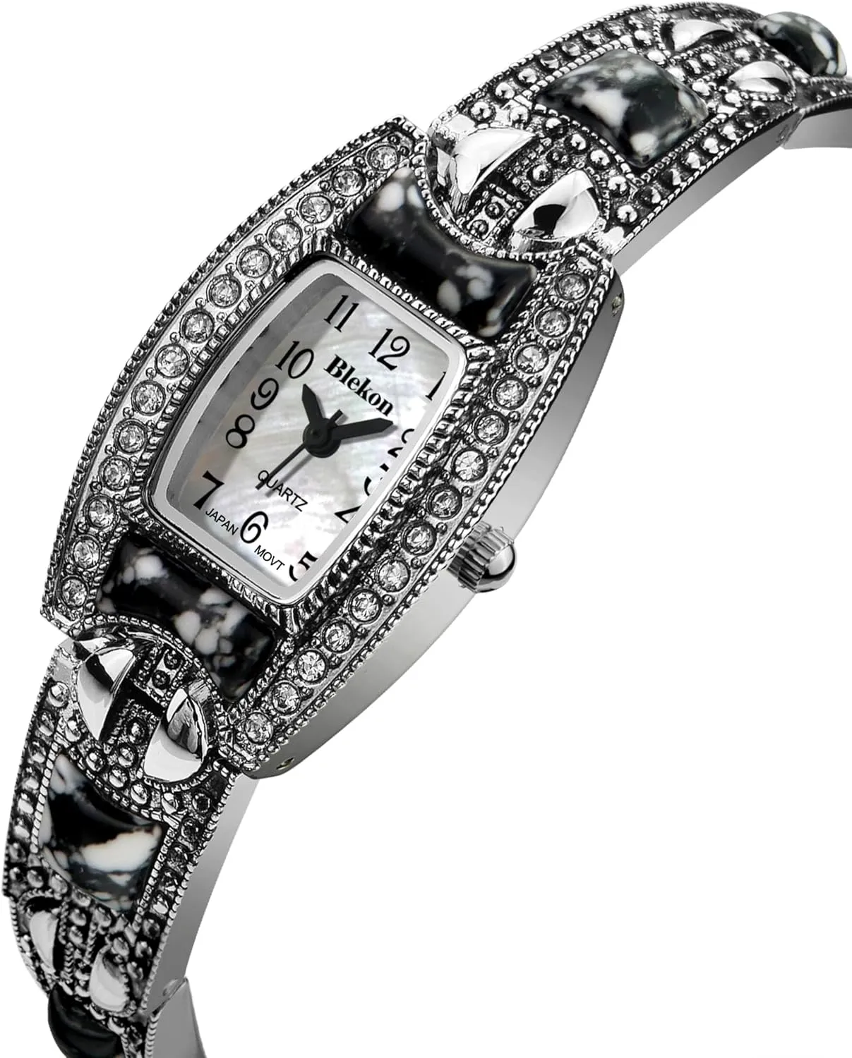 Stones 21mm Case log acceleration proudly Pearl Dial Metal Link Bracelet Fashion Watch Blekon Collections Japanese Quartz Ladies Square 