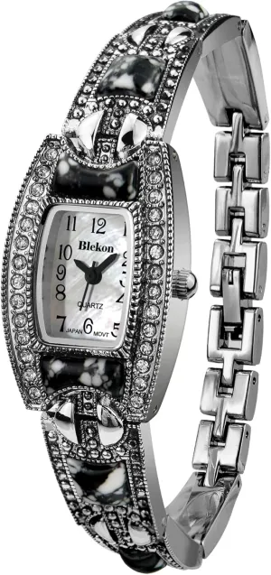 Stones 21mm Case log acceleration proudly Pearl Dial Metal Link Bracelet Fashion Watch Blekon Collections Japanese Quartz Ladies Square 