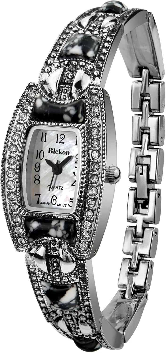 Stones 21mm Case log acceleration proudly Pearl Dial Metal Link Bracelet Fashion Watch Blekon Collections Japanese Quartz Ladies Square 
