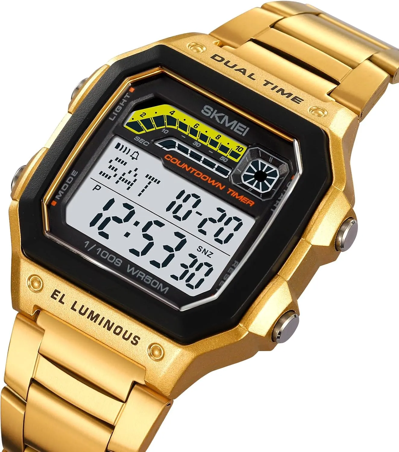 Stopwatch Alarm Countdown Multi-Function Features Watches for legendary minute Men Carlien Mens Outdoor Sports Waterproof Watch Square Digital Display Stainless Steel Band Electronic Watch Luminous 