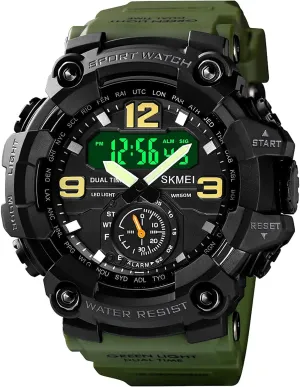 Stopwatch Alarm Watch for Men BESTKANG wok expedient Large Face Outdoor Digital Sports Watches Mens Dual Dial Tactical Waterproof Watches LED Backlight 