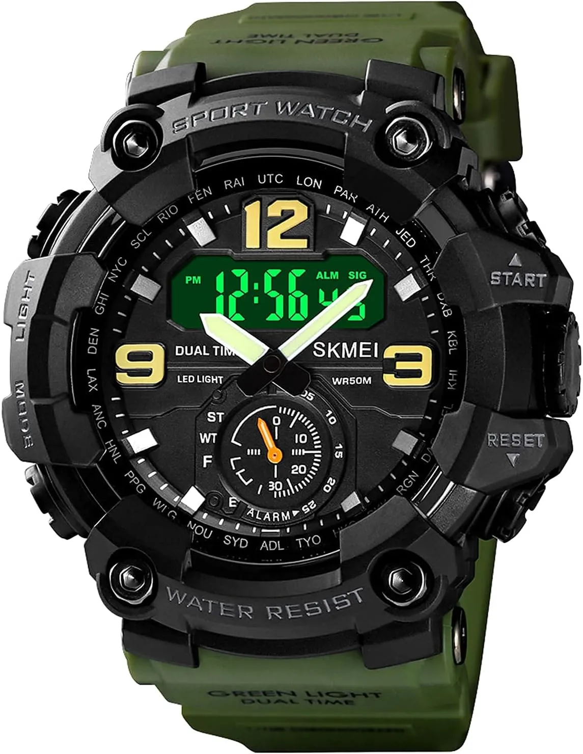 Stopwatch Alarm Watch for Men BESTKANG wok expedient Large Face Outdoor Digital Sports Watches Mens Dual Dial Tactical Waterproof Watches LED Backlight 