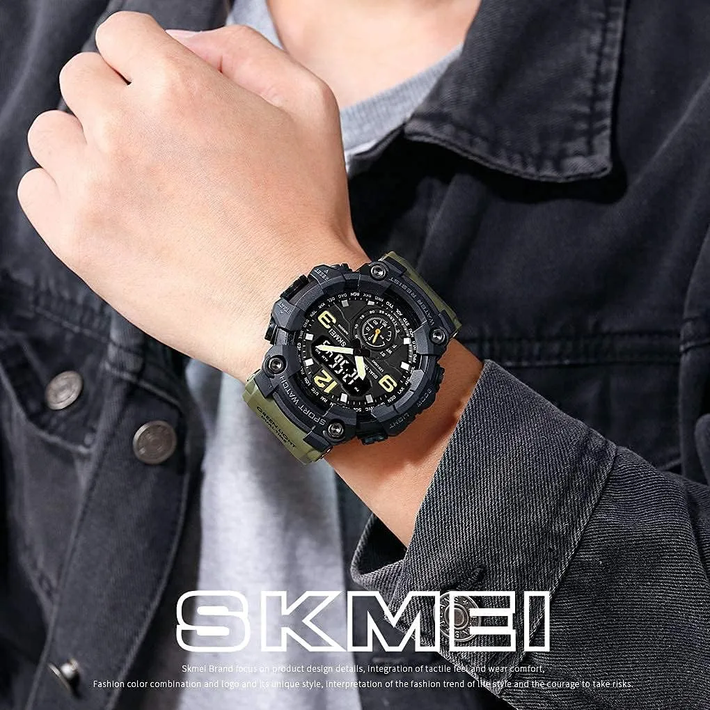 Stopwatch Alarm Watch for Men BESTKANG wok expedient Large Face Outdoor Digital Sports Watches Mens Dual Dial Tactical Waterproof Watches LED Backlight 