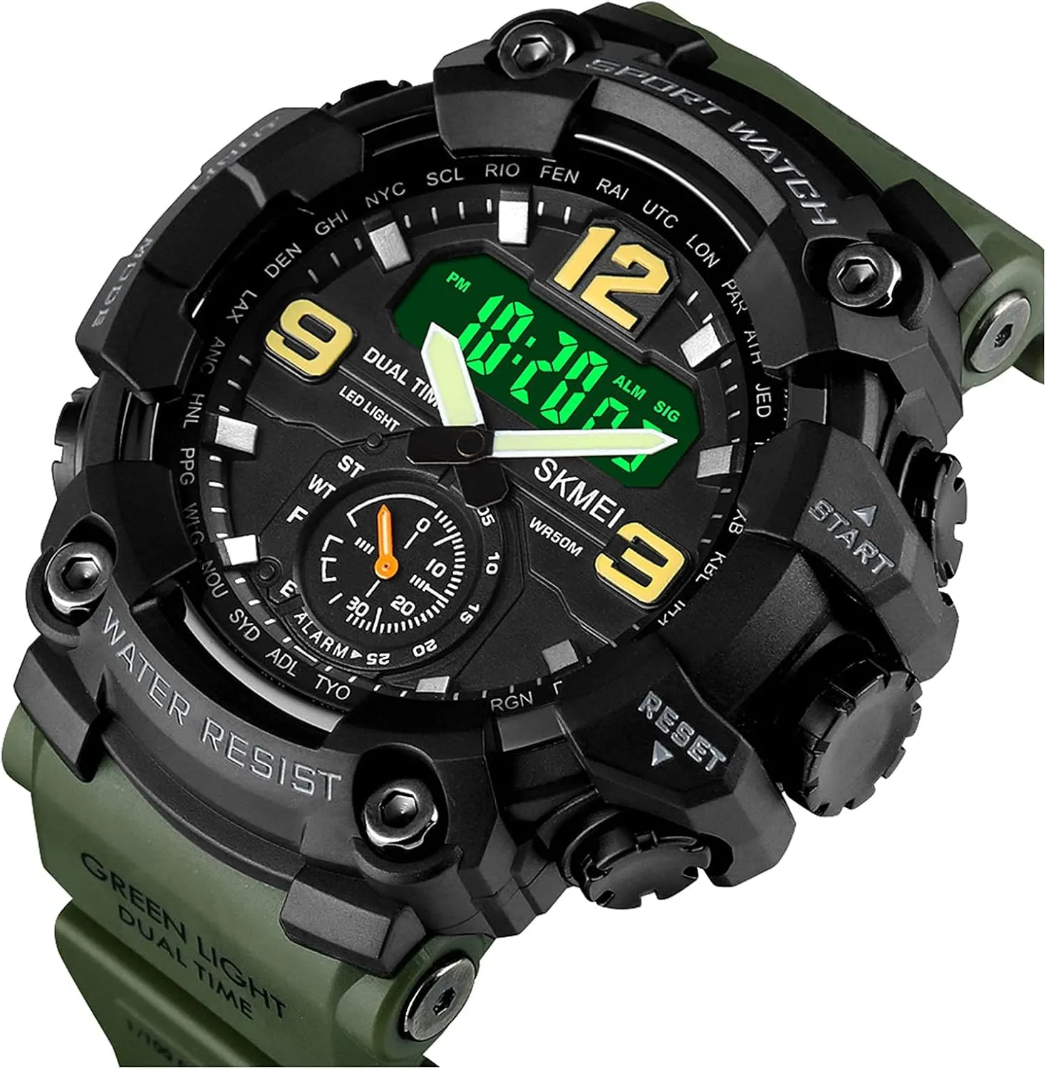 Stopwatch Alarm Watch for Men BESTKANG wok expedient Large Face Outdoor Digital Sports Watches Mens Dual Dial Tactical Waterproof Watches LED Backlight 