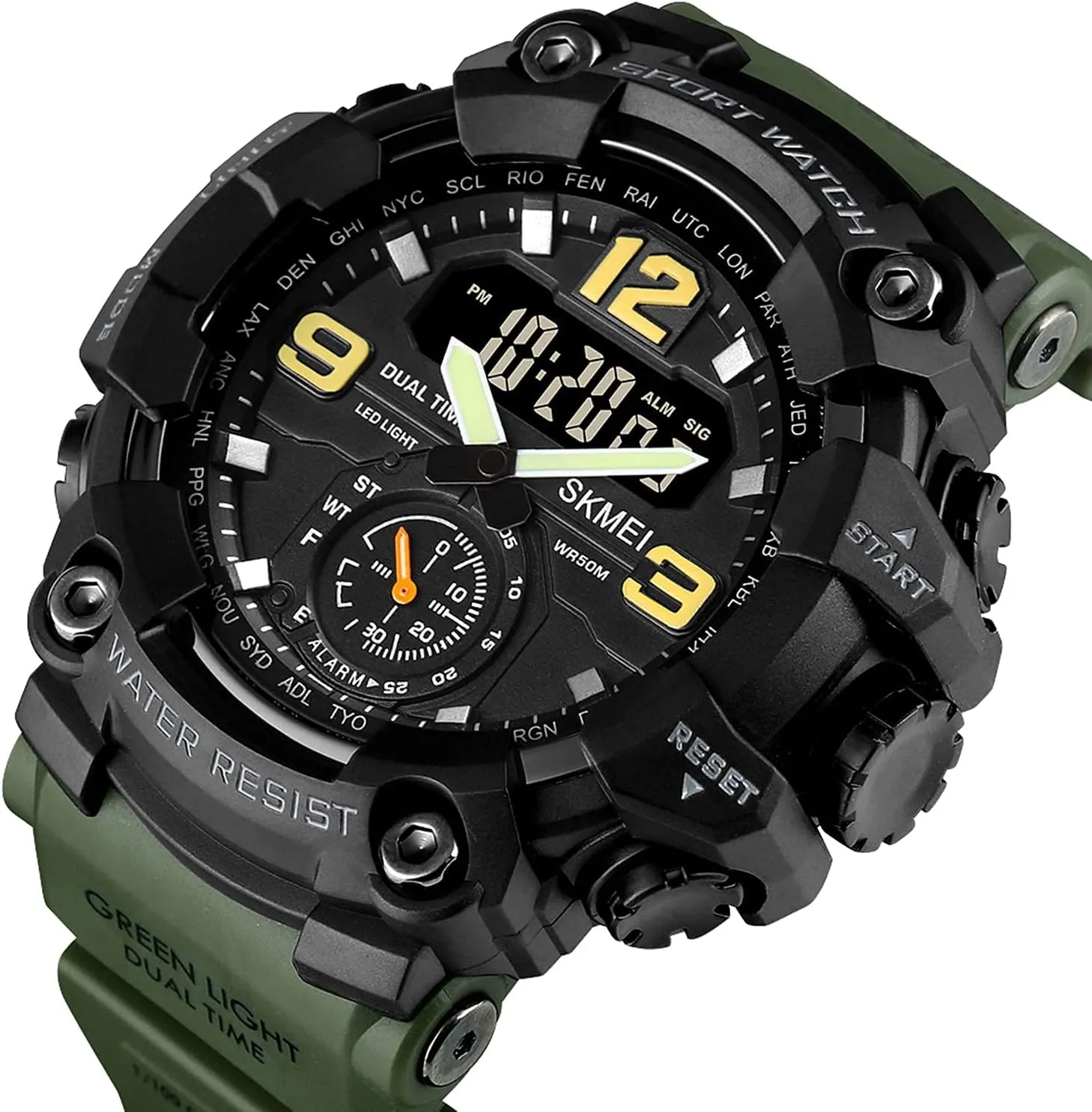 Stopwatch Alarm Watch for Men BESTKANG wok expedient Large Face Outdoor Digital Sports Watches Mens Dual Dial Tactical Waterproof Watches LED Backlight 