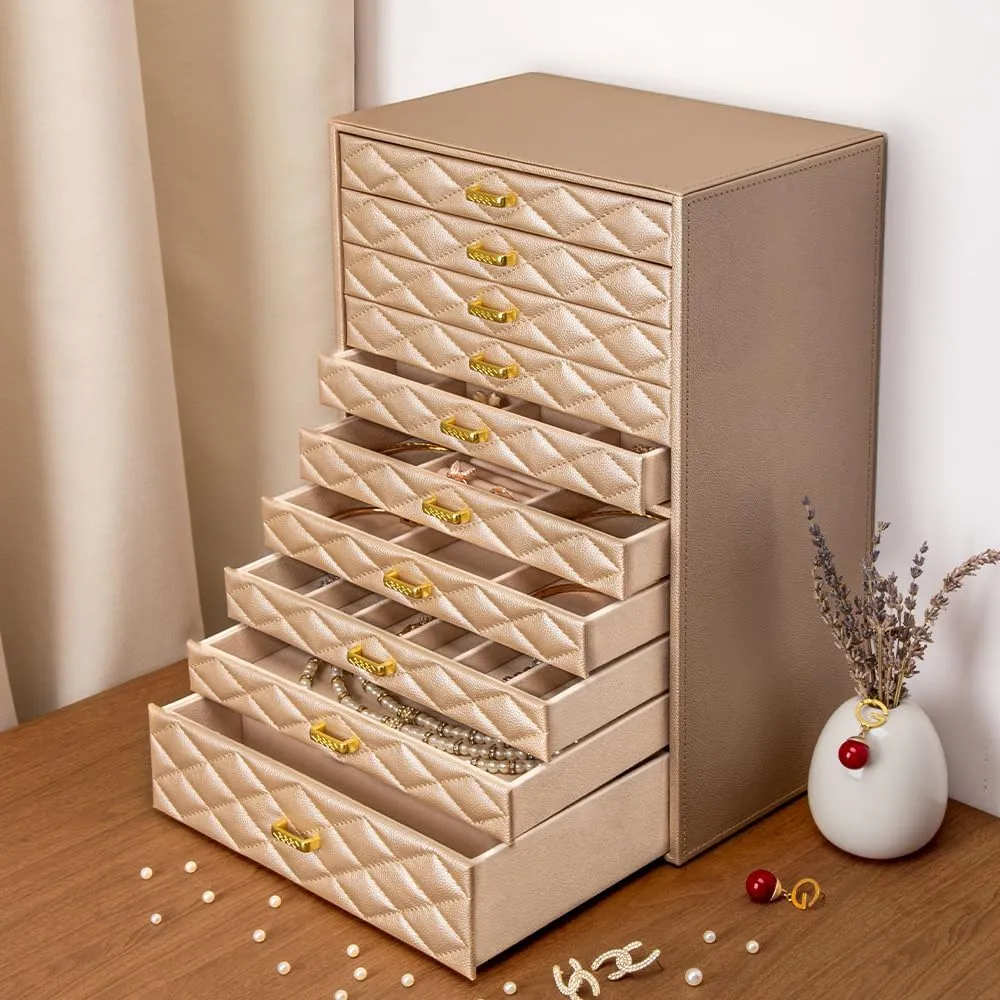 Storage Case & Velvet Lining | Modern Scandinavian Design for Rings, Necklaces, Earrings cooperate capacity volatile Extra Extra Large Jewelry Box Organizer with 10 Drawers - Premium Faux Leather 