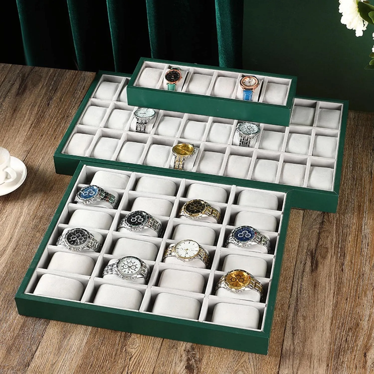 Storage Case Jewelry Watch, 12Slot Velvet Watch Organizer Tray, Bracelet Pillows mission Stackable for Men and Women Bracelet Display 
