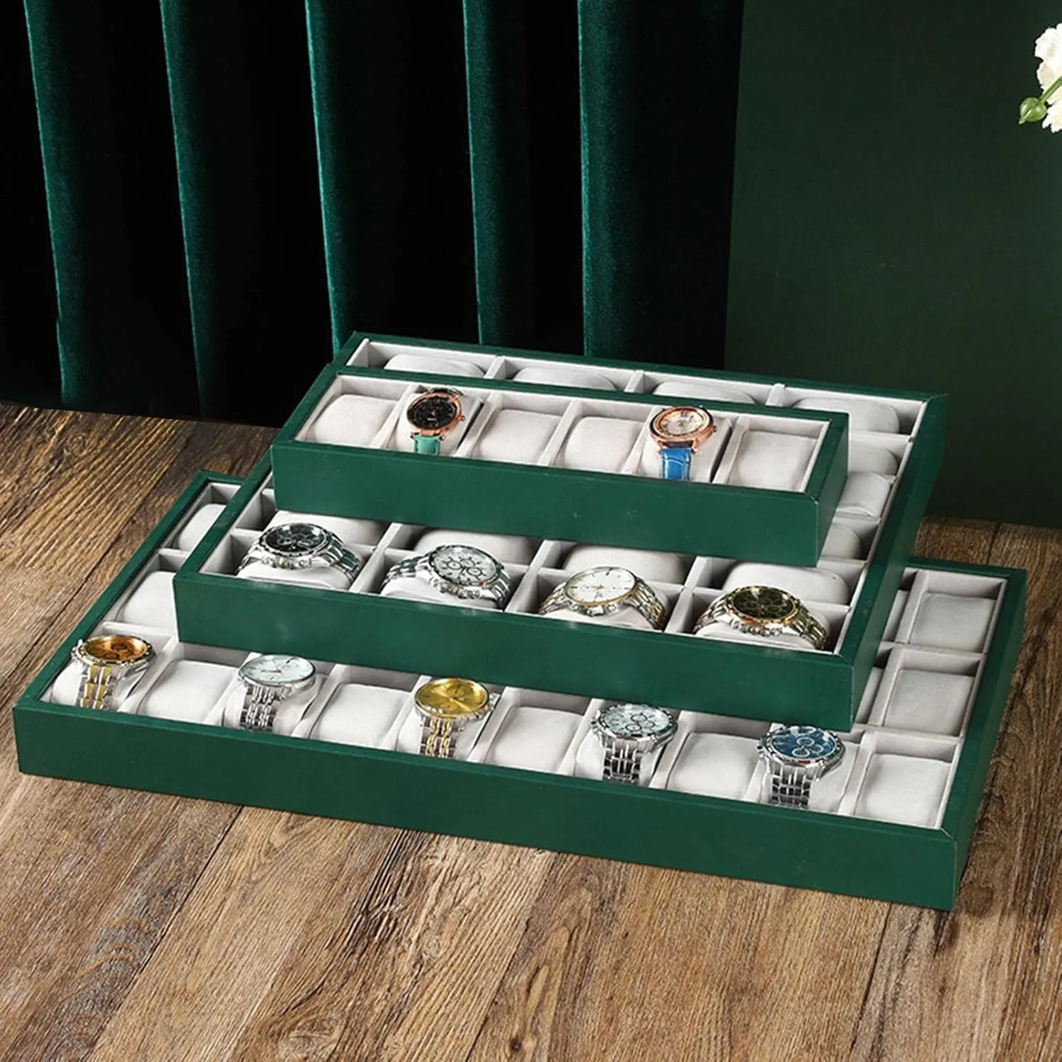 Storage Case Jewelry Watch, 12Slot Velvet Watch Organizer Tray, Bracelet Pillows mission Stackable for Men and Women Bracelet Display 