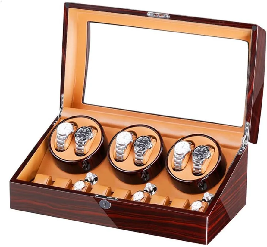 Storage Quiet Motor Wood Shell Piano Paint Exterior Large cube Capacity Accessories f, (E) Watch Winder Box for 6 Automatic Watches   7 