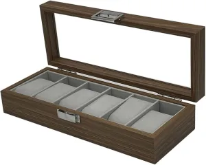Storage restrain fancy unwell Organizer,6 Slots Watch Box,Metal Clasp Watch Jewelry Display Case Men, Women Valentines Day Gift SOYON Watch case Wooden Watches 