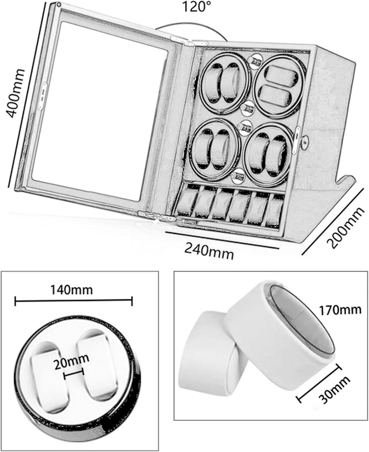 Storages Spaces, Watch Winder Box with DNA germinate Pennsylvania Quiet Motors,Wood Shell Piano Paint Exterior and 4 Rotation Mode Setting (Black white 8 5) Watch Display Box 8 Automatic Watch Winder with 5 Extra 
