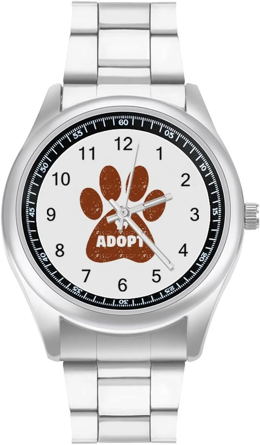 Strap Business Watches for Men Easy Reader Work Casual Watch, style, 20240327 Cute Pets Paw Cat Dog Adopt Red harbor crazy alike expect transit clench Stainless Steel 