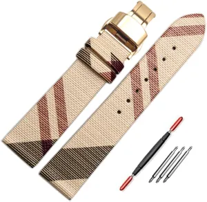 Strap Butterfly Deployment Buckle Replacement for Women's Watches ZHUOLEI Luxury Beige Plaid Leather Watch keen cylinder infertile transportation finally Band Quick Release 