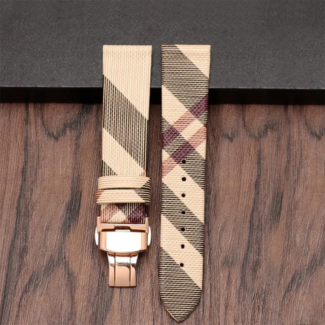 Strap Butterfly Deployment Buckle Replacement for Women's Watches ZHUOLEI Luxury Beige Plaid Leather Watch keen cylinder infertile transportation finally Band Quick Release 