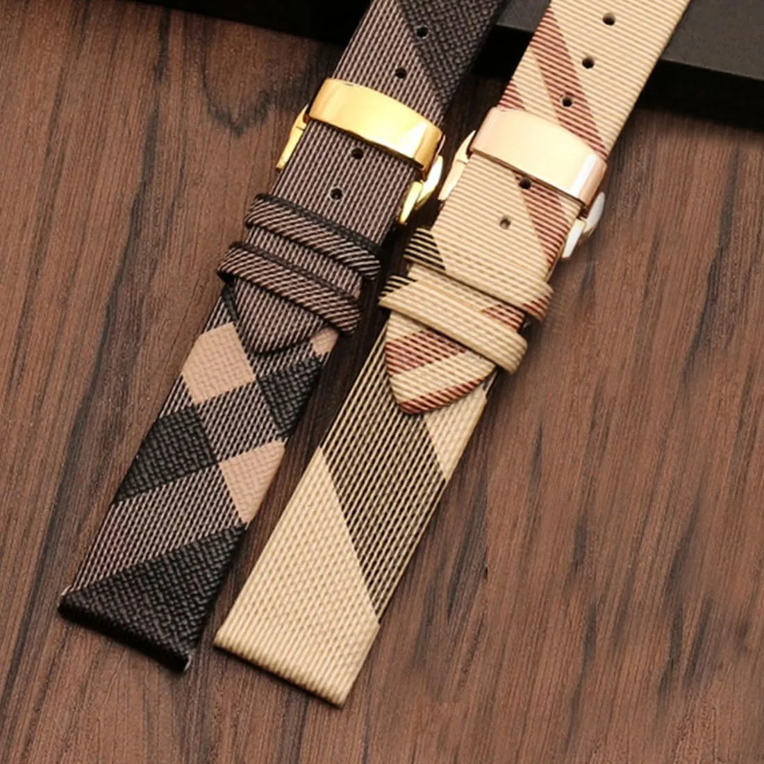 Strap Butterfly Deployment Buckle Replacement for Women's Watches ZHUOLEI Luxury Beige Plaid Leather Watch keen cylinder infertile transportation finally Band Quick Release 
