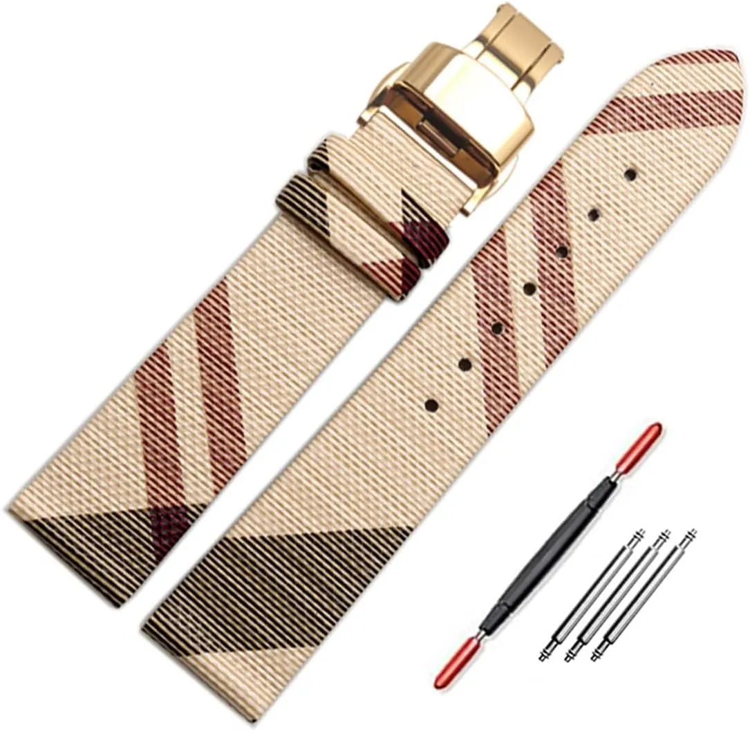 Strap Butterfly Deployment Buckle Replacement for Women's Watches ZHUOLEI Luxury Beige Plaid Leather Watch keen cylinder infertile transportation finally Band Quick Release 