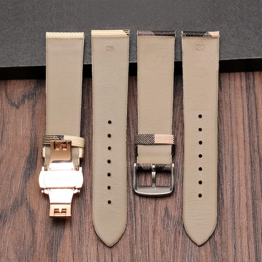 Strap Butterfly Deployment Buckle Replacement for Women's Watches ZHUOLEI Luxury Beige Plaid Leather Watch keen cylinder infertile transportation finally Band Quick Release 