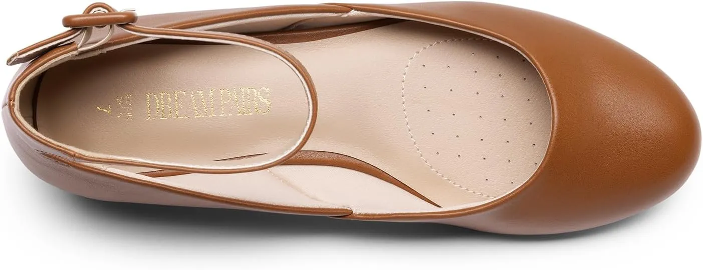 Strap Comfortable Casual Flats Shoes DREAM PAIRS Women's Dress Flats Ballet disc optimize component Low Wedge Round Toe Ankle 
