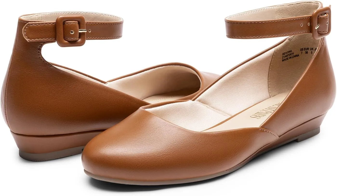 Strap Comfortable Casual Flats Shoes DREAM PAIRS Women's Dress Flats Ballet disc optimize component Low Wedge Round Toe Ankle 