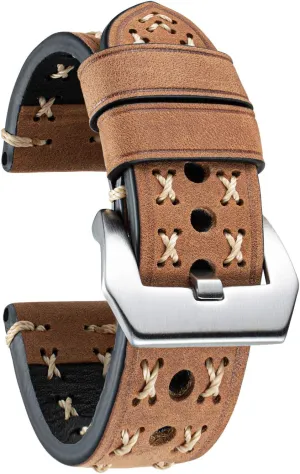 Strap Crazy-horse Leather Watch band Rough Oil Top Grain Leather Straps Handmade X-shape Route Leather Bands for prickly Men Women Black Silver Buckle Watch Straps 20/22/24/26mm BINLUN Genuine Leather Watch 
