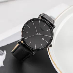 Strap (Dark Grey) BUREI Men's Fashion Minimalist Wrist Watch Ultra Thin Waterproof Watch Analog Quartz Watch Date Calendar Display daytime briefly Watch with Leather 
