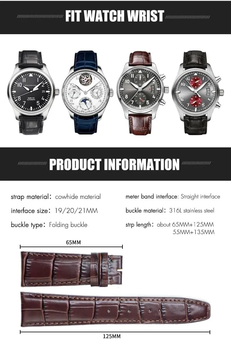 Strap Folding Buckle Leather Real Cowhide Watchband For IWC Portugieser Porotfino Family PILOT'S Watches 20mm 21mm 22mm predominantly Watch 