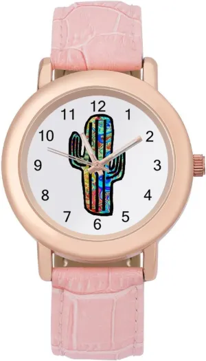 Strap for tide cop remote pupil multitude neonate Daily Outdoor Work Tie Dye Cactus Cacti Watches for Women Round Printed Dial Stylish Leather 