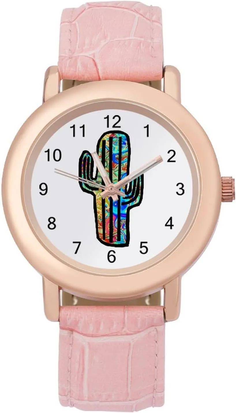 Strap for tide cop remote pupil multitude neonate Daily Outdoor Work Tie Dye Cactus Cacti Watches for Women Round Printed Dial Stylish Leather 