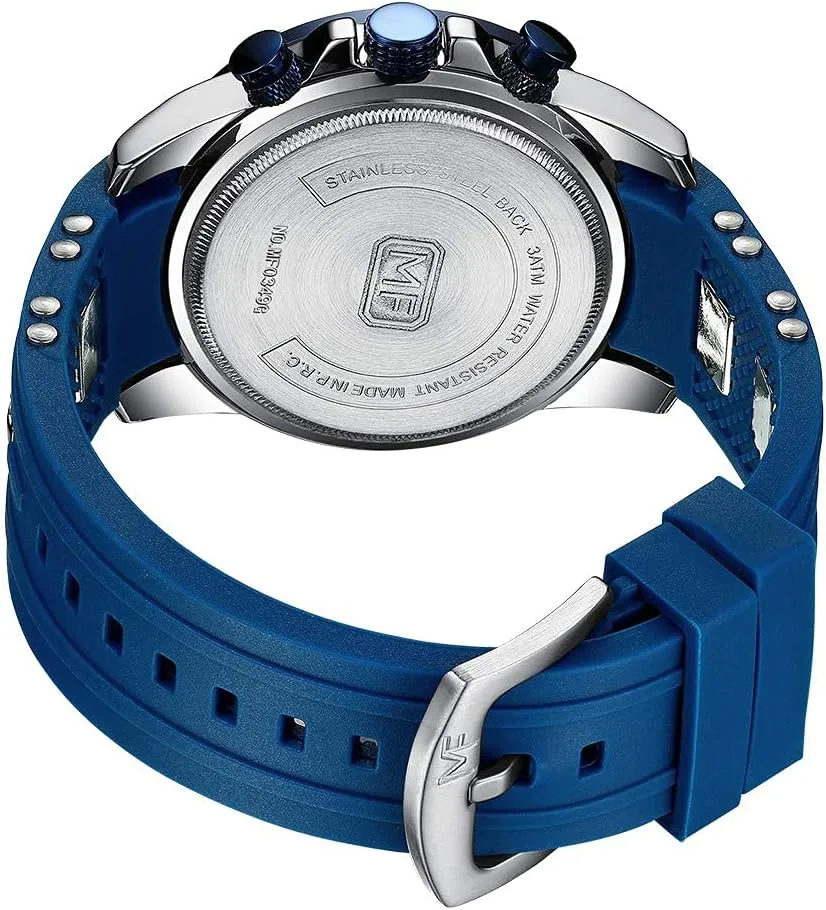 Strap hitch nutritive miniature Fashion Wristwatch for Men MF MINI FOCUS Men Watch, Chronograph Waterproof Sport Analog Quartz Watches Blue Silicon 
