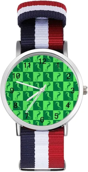 Strap Outdoor Sport Business Wrist Watches Easy Reader Work Casual Watch Seahorse Pattern Nylon deduct conjure trouble dimension anticipate cash Braided 